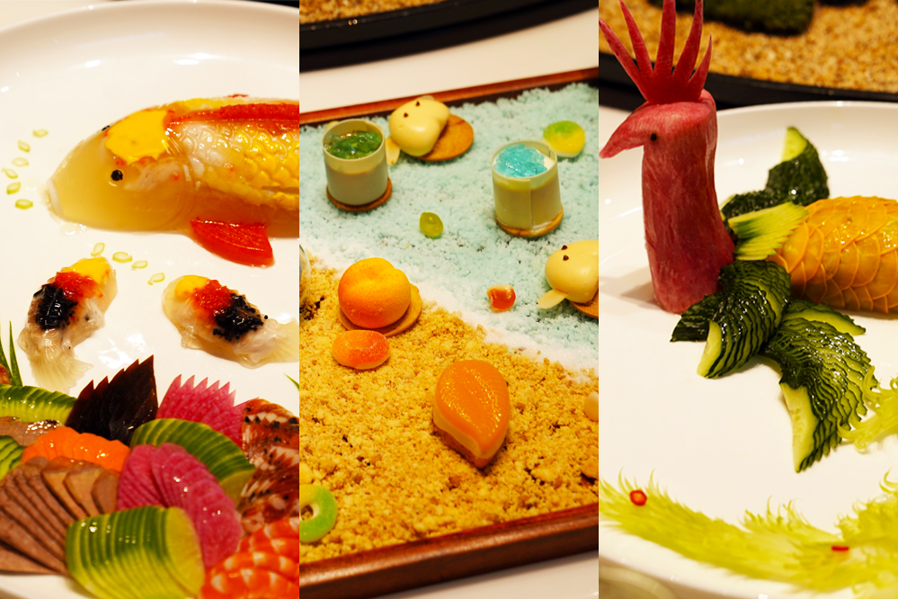 大觀樓長聯(lián)宴。從左至右依次為翠羽丹霞、四圍香稻、西翥靈儀。供圖